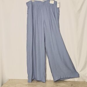 NWT Abercrombie & Fitch Womens Blue Drapey Pull-on Ultra Wide Leg Pants XL Long